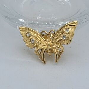 Avon Garden Friends Butterfly Pin Tie Tack Gold Tone w/ Rhinestones 1996 Vintage